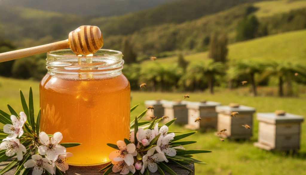 découvrez les bienfaits uniques du miel de manuka pour la santé et apprenez comment il est produit de manière durable, respectant l'environnement et les abeilles.